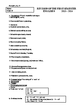 Đề cương ôn tập học kỳ I môn Tiếng Anh Lớp 6 - Năm học 2013-2014